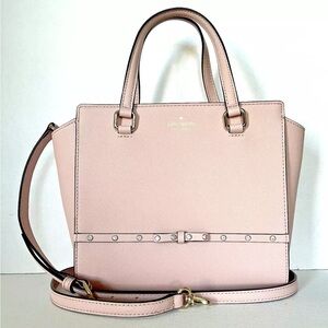 New Kate Spade Small Hadlee Laurel Way Jeweled Saffiano Leather Tote Warm Vellum